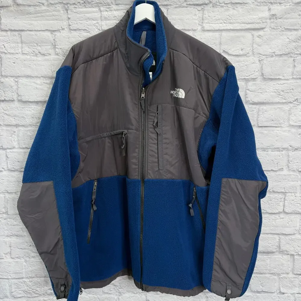 The North Face Denali Jacket Mens XL Royal Blue Gray Full Zip